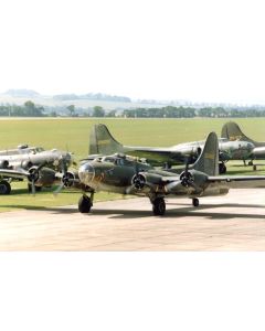 Four B-17 Flying Fortress bombers taxiing during Memphis Belle filming – photo by Stuart H Bourne