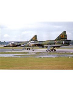 Saab AJS37 Viggen SE-DXN (7-52) & 37055 (55-7) – Side-by-Side Takeoff – Stuart H. Bourne Photo