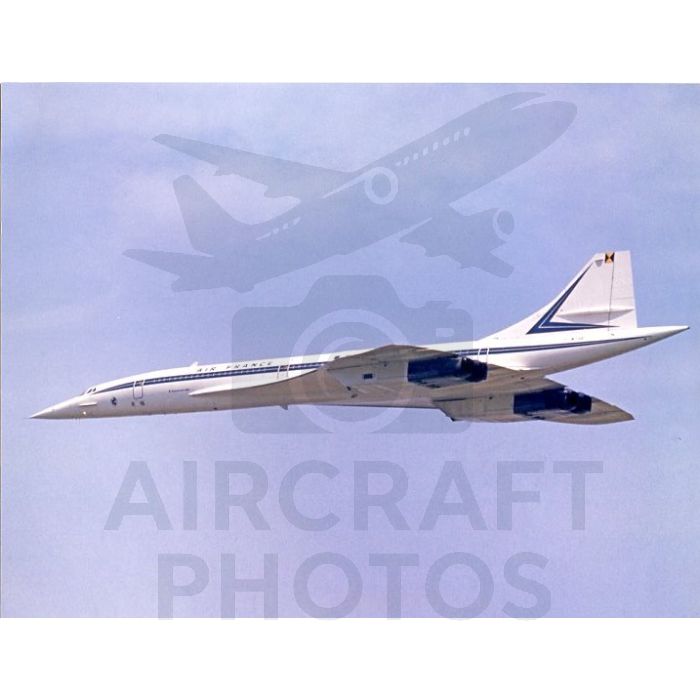 Supersonic passenger jet flying against a blue sky, showcasing Air France livery.